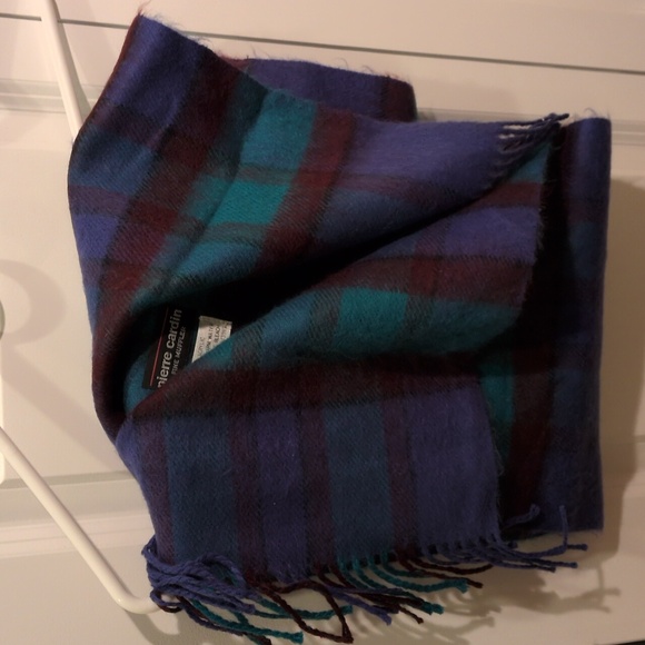 Pierre Cardin Blue Green Red Checkered Scarf Acrylic Soft Warm Vintage - Picture 3 of 5